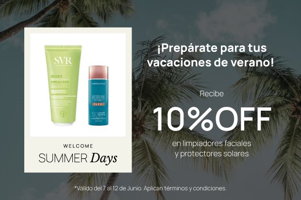 summer days 10% off en protectores solares y limpiadores